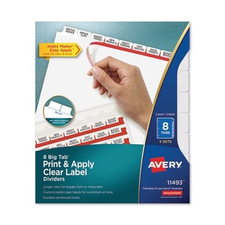 Avery Dennison Avery, PRINT AND APPLY INDEX MAKER CLEAR LABEL DIVIDERS, 8 WHITE TABS, LETTER, 5PK 11493